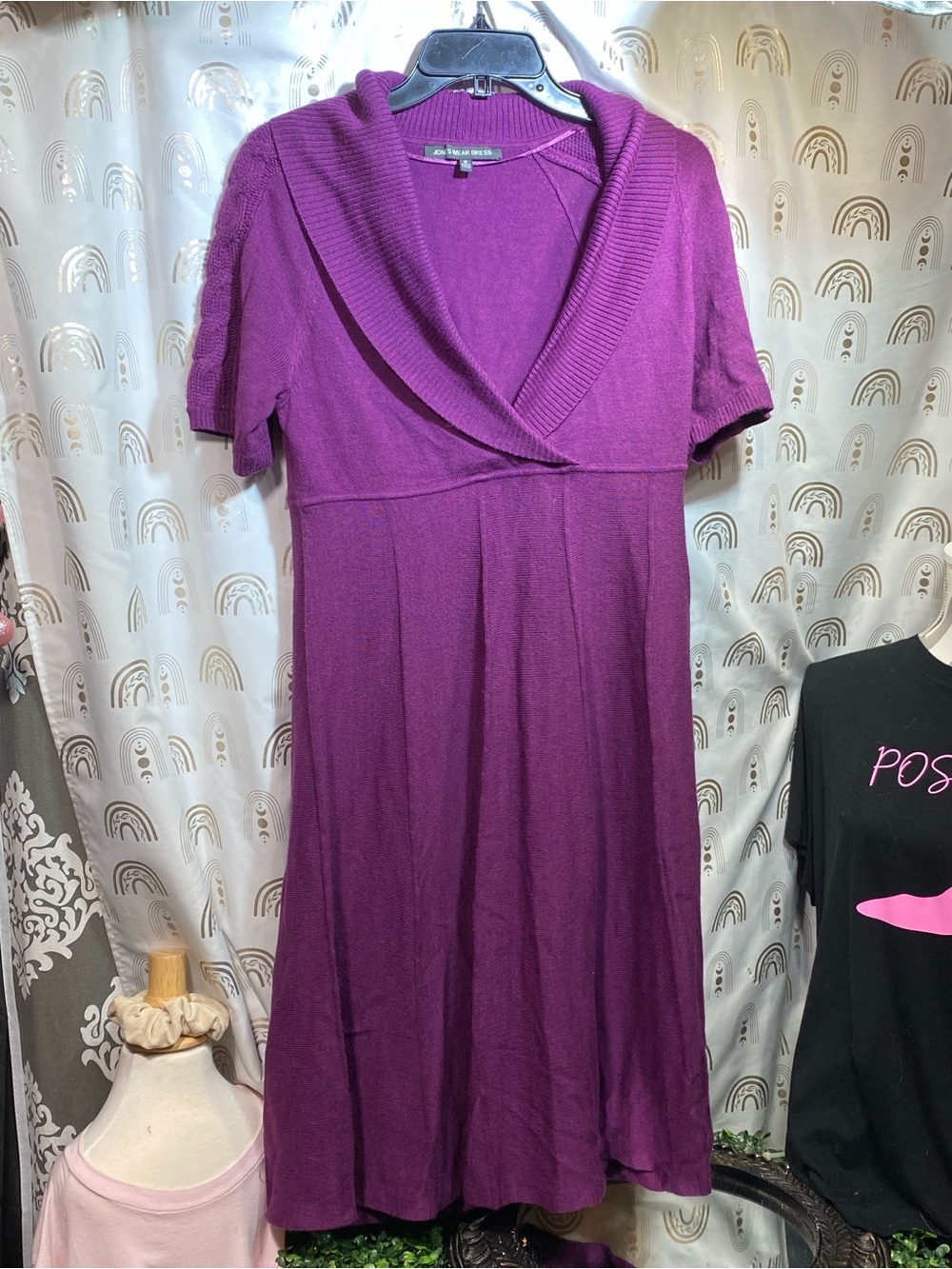 Jones Wear Purple Shawl-Collar Midi Dress